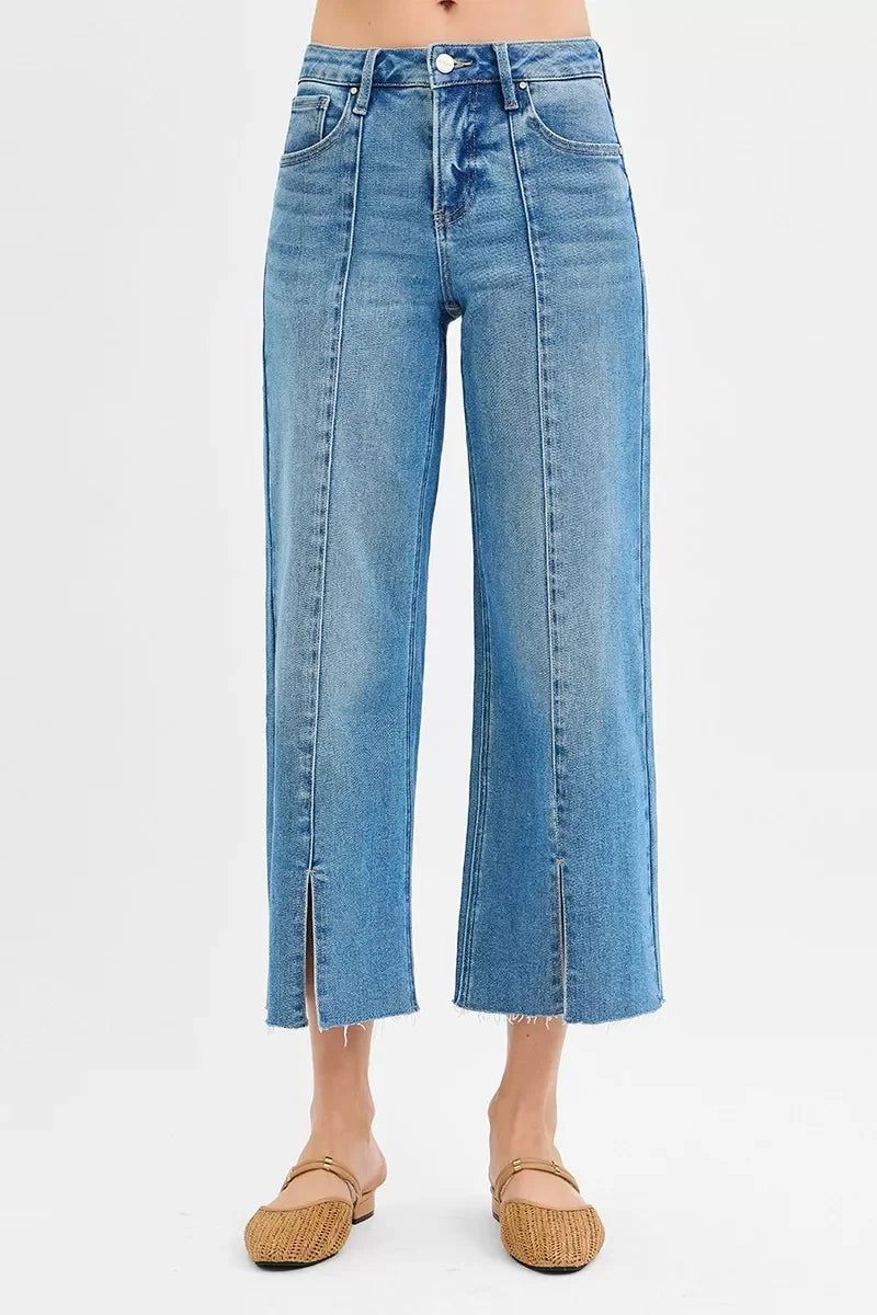Tummy Control Mid Rise Crop Jeans With Wide Front Slits - Southern Shores Clothing