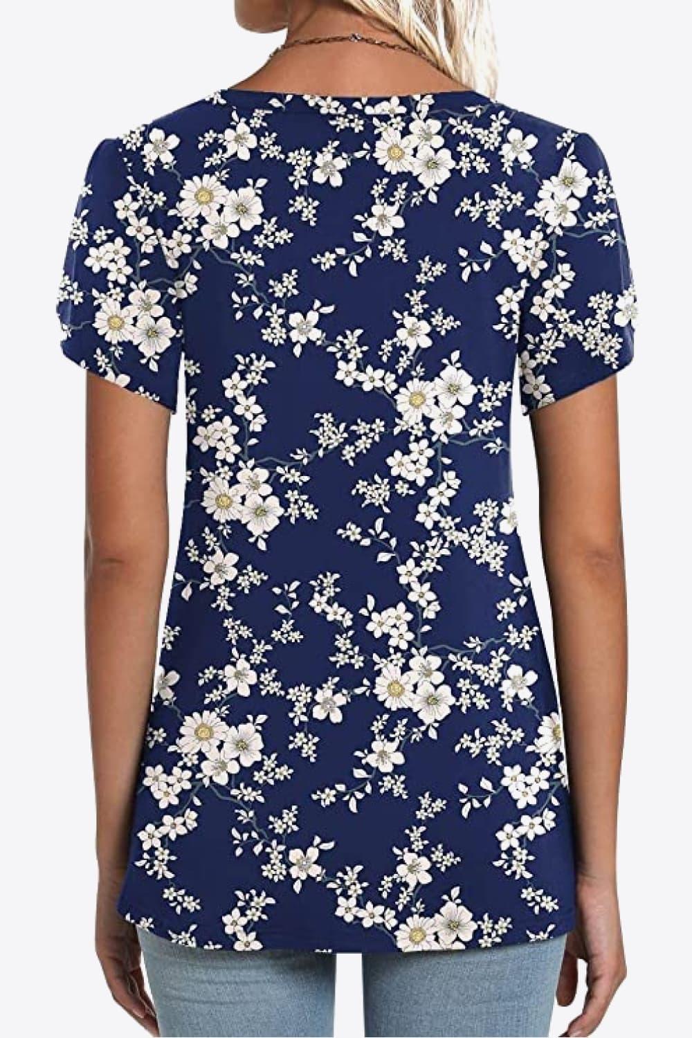 Casual Floral V Neck Blouse With Petal Sleeves - Southern Shores Clothing