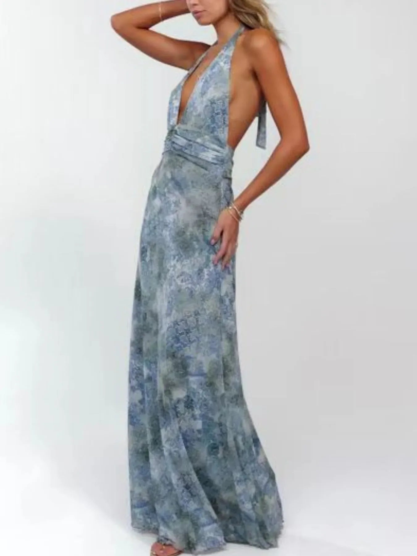 Floral Halter Neck Deep V Maxi Dress Beachwear - Southern Shores Clothing