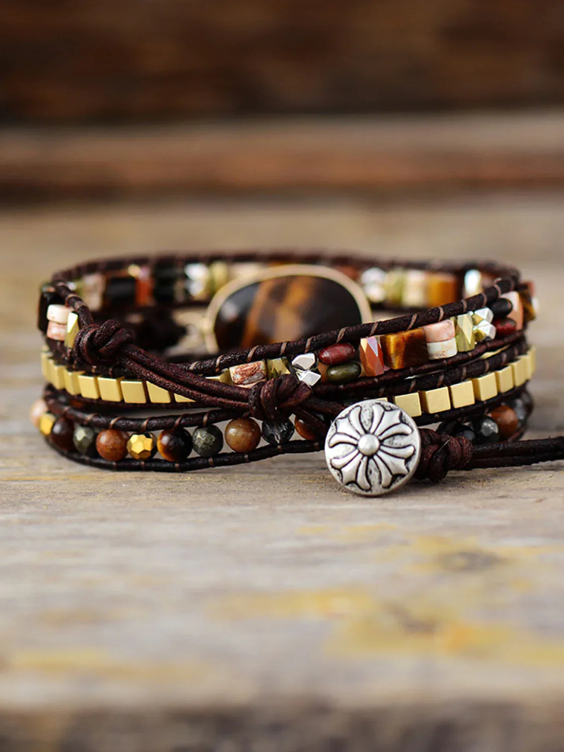 Geometric Shape Triple Layer Bracelet Imperial Jasper Pyrite - Southern Shores Clothing