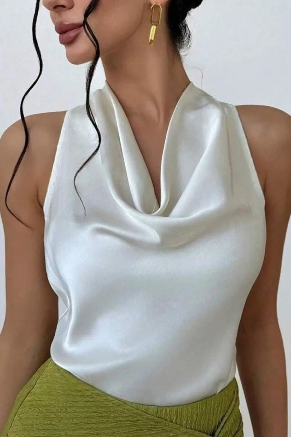 Satin Cowl Neck Sleeveless Blouse For Office - Southern Shores Clothing