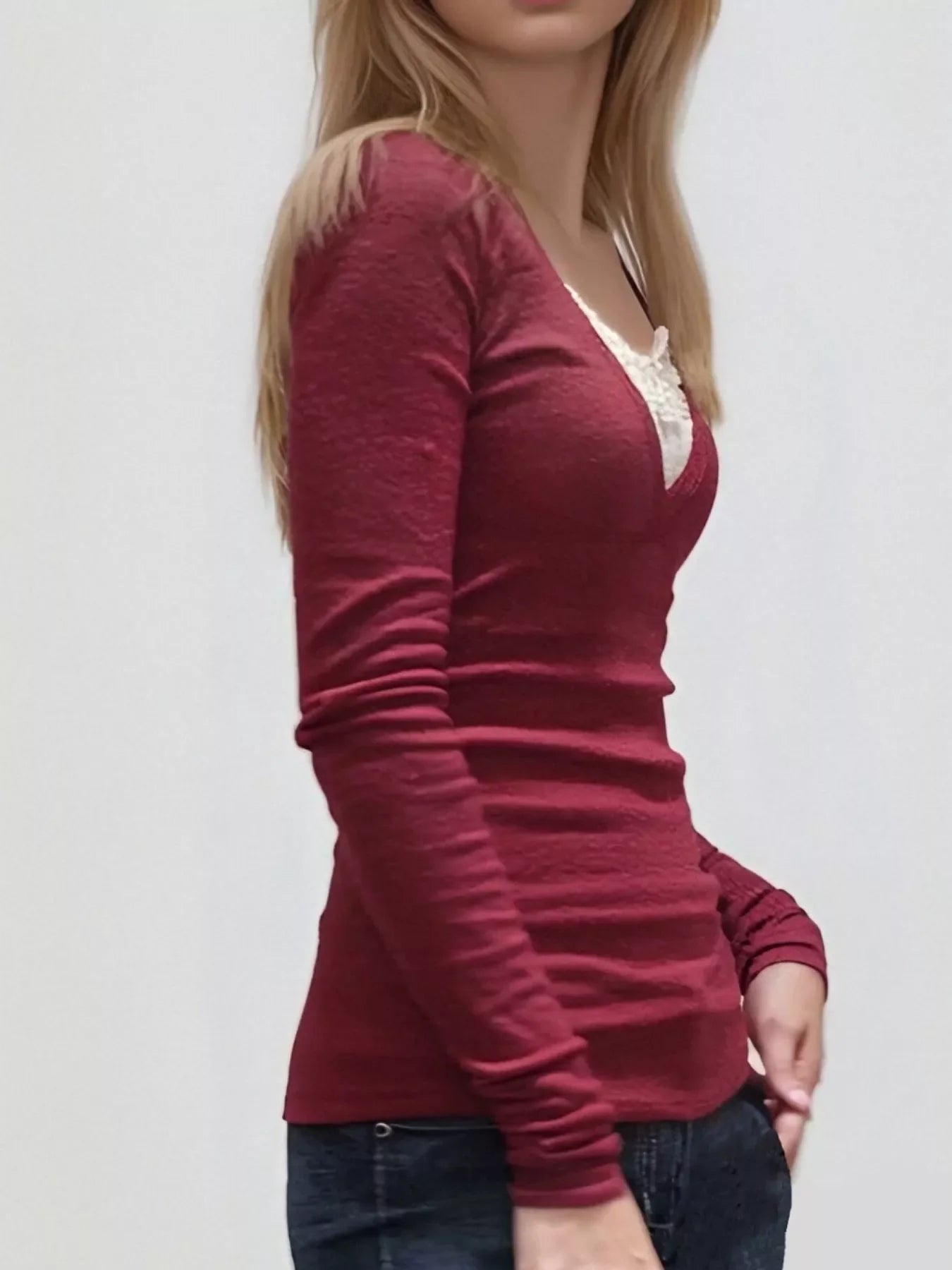 Lace Detail Long Sleeve T-Shirt - Southern Shores Clothing
