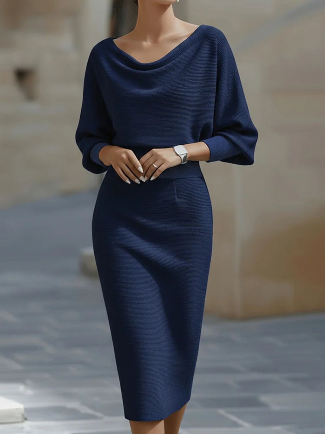 Cowl Neck Knit Bodycon Dress, Slightly Stretchy