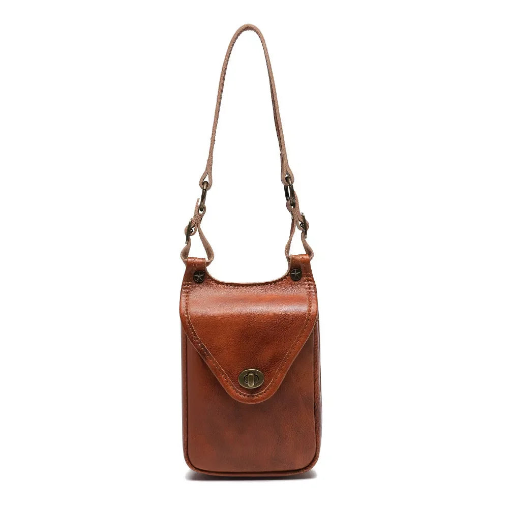 Cowhide Leather Crossbody Bag With Metal Clasp - Southern Shores Clothing