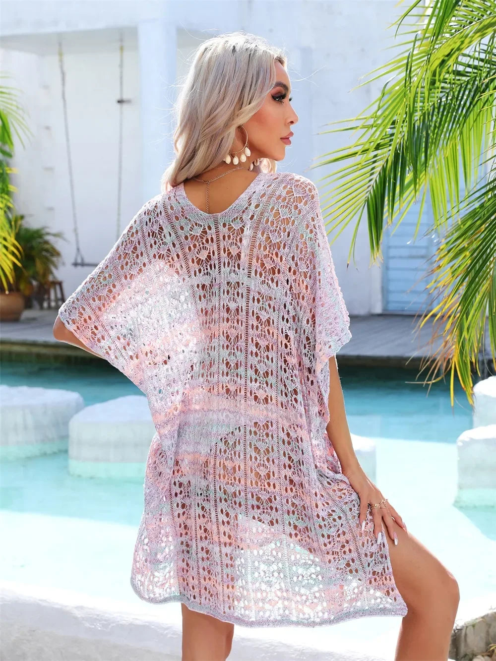 Angel Wings Slit Openwork V-Neck Cover Up One Size - Southern Shores Clothing