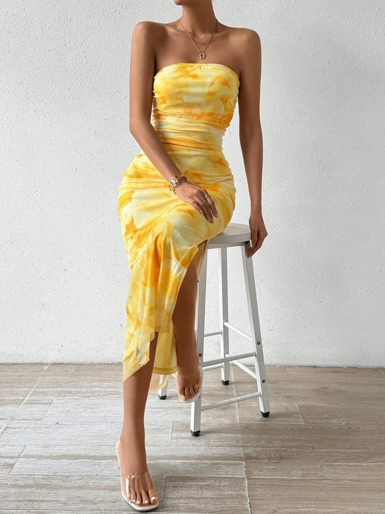 Printed Side Slit Tube Dress Coastal Style - Southern Shores Clothing