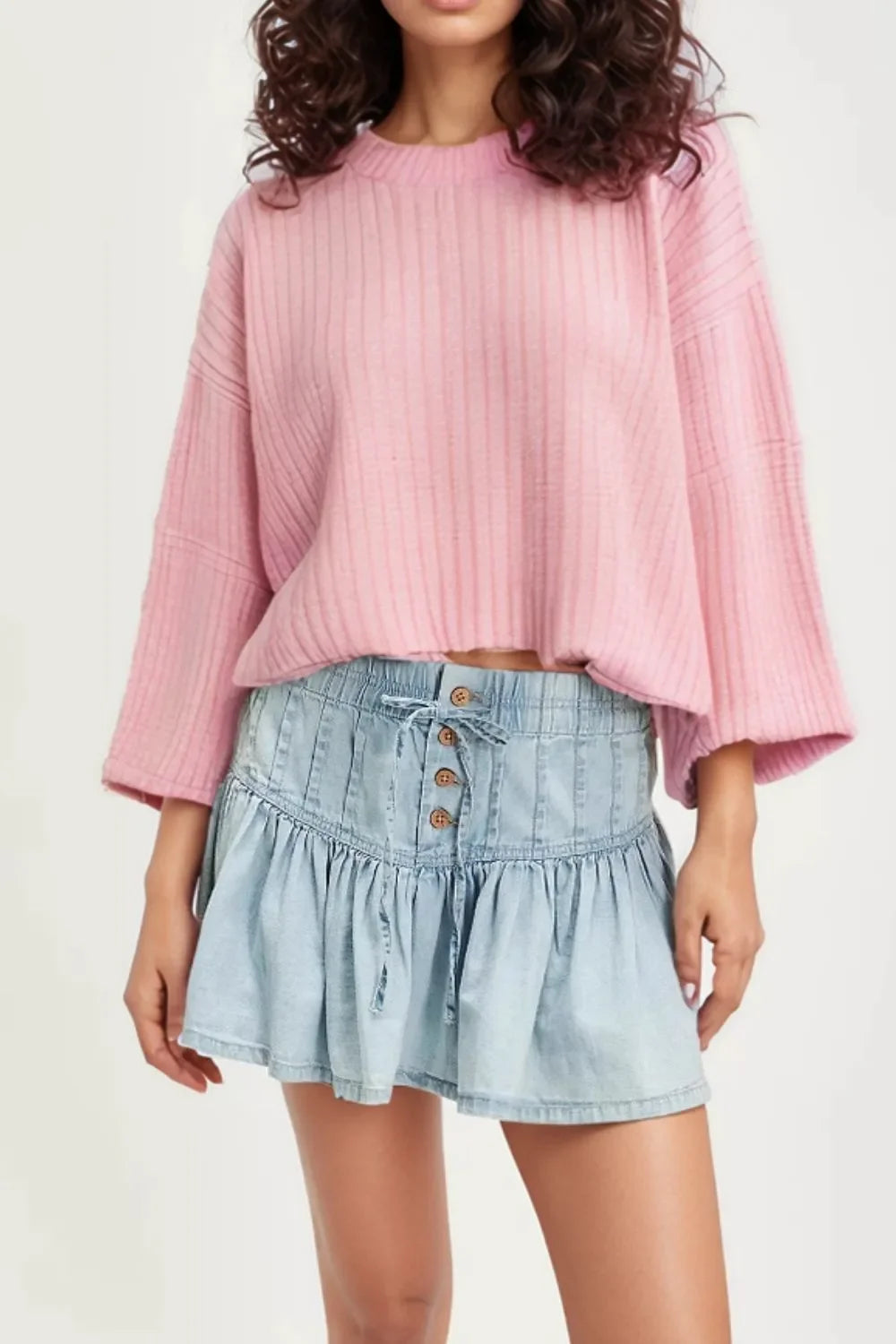 Buttoned Ruffled Mini Denim Skirt With Front Buttons - Southern Shores Clothing