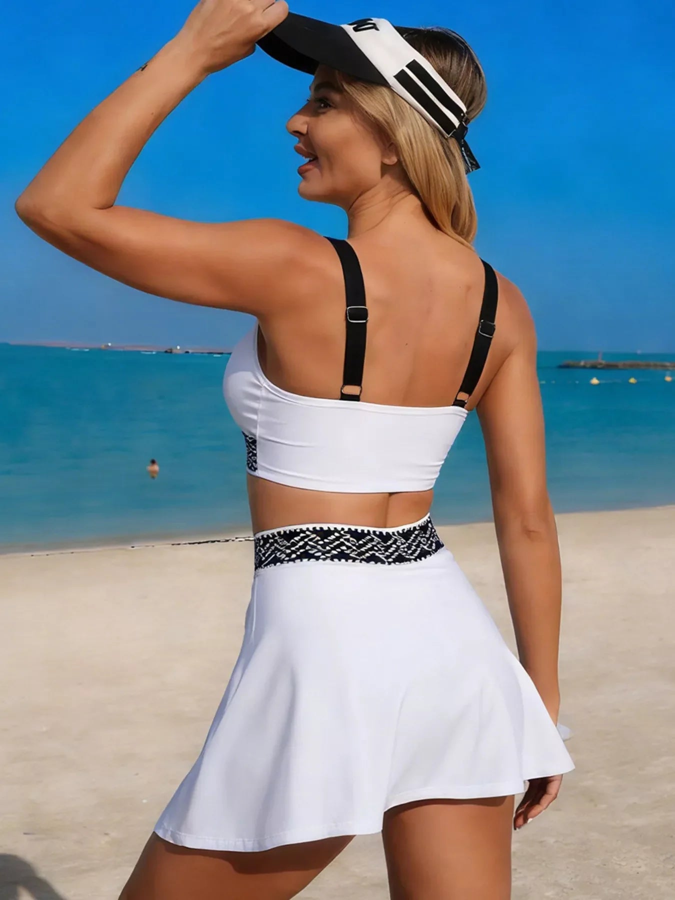 Two Piece Contrast Trim Tank And Skort Swim Set With Pads - Southern Shores Clothing