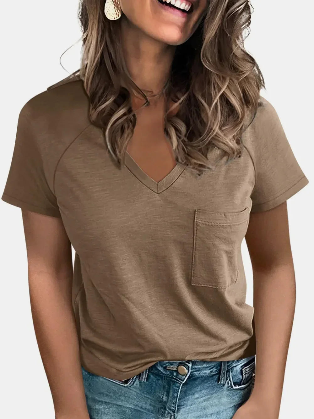 Pocketed V-Neck Short Sleeve T-Shirt - Southern Shores Clothing