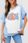 Graphic Star Plaid Flower Usa Crewneck T Shirt - Southern Shores Clothing