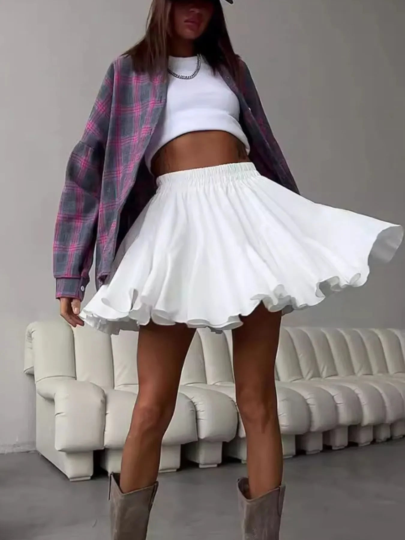 Elastic Waist Flowing Skirt With Ruffled Hem - Southern Shores Clothing