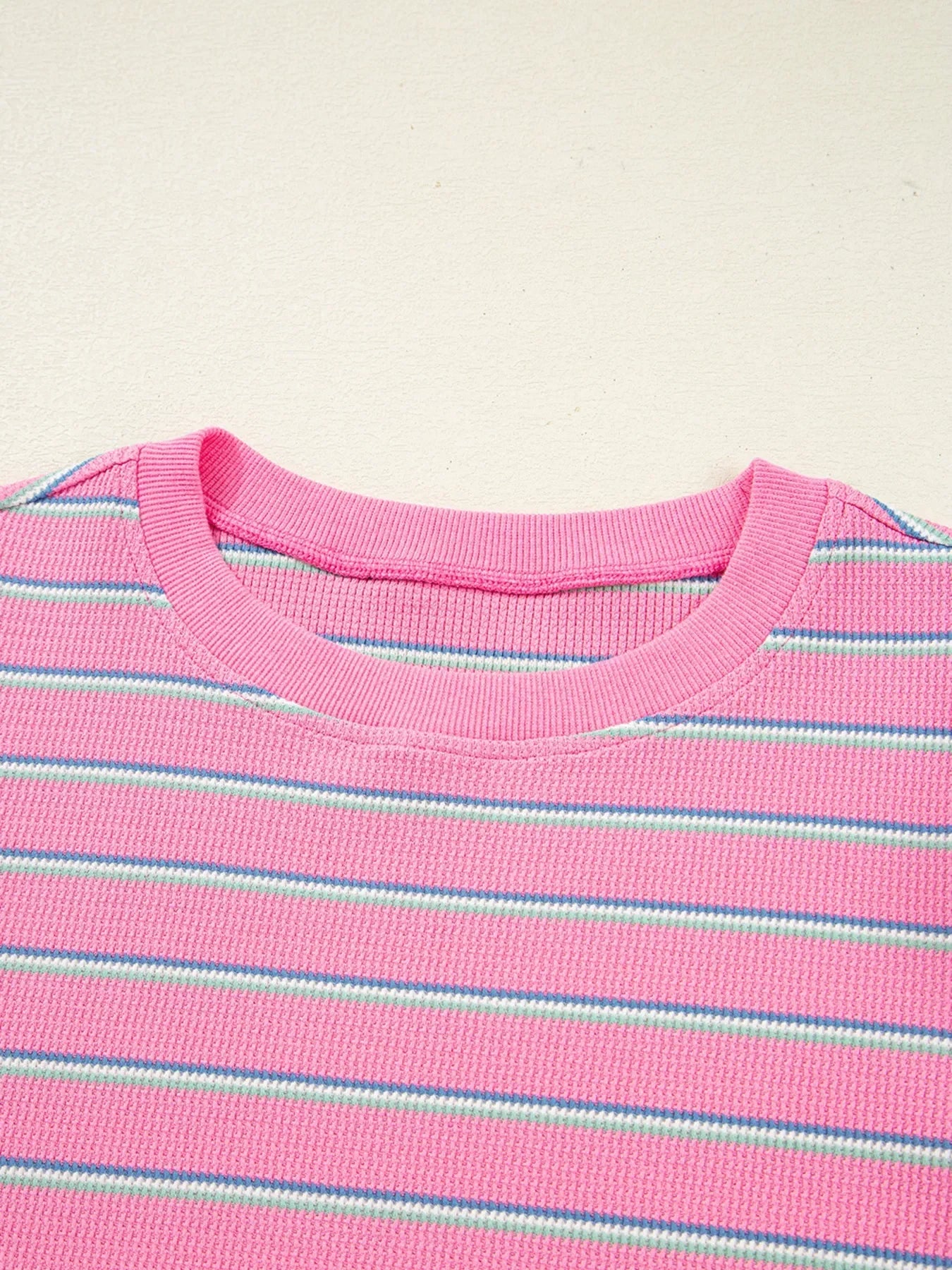 Stripe Textured Knit Round Neck Puff Sleeve Top - Southern Shores Clothing
