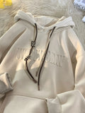 Plus Size Letter Drawstring Cotton Hoodie - Southern Shores Clothing