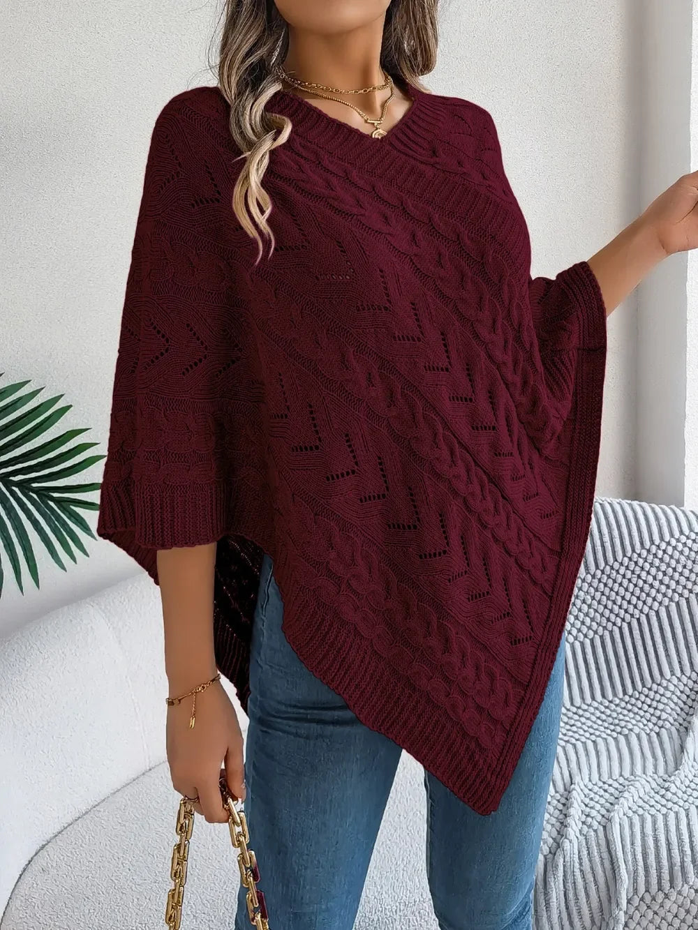 Cable-Knit Openwork Pattern Sweater With Stretch - Southern Shores Clothing