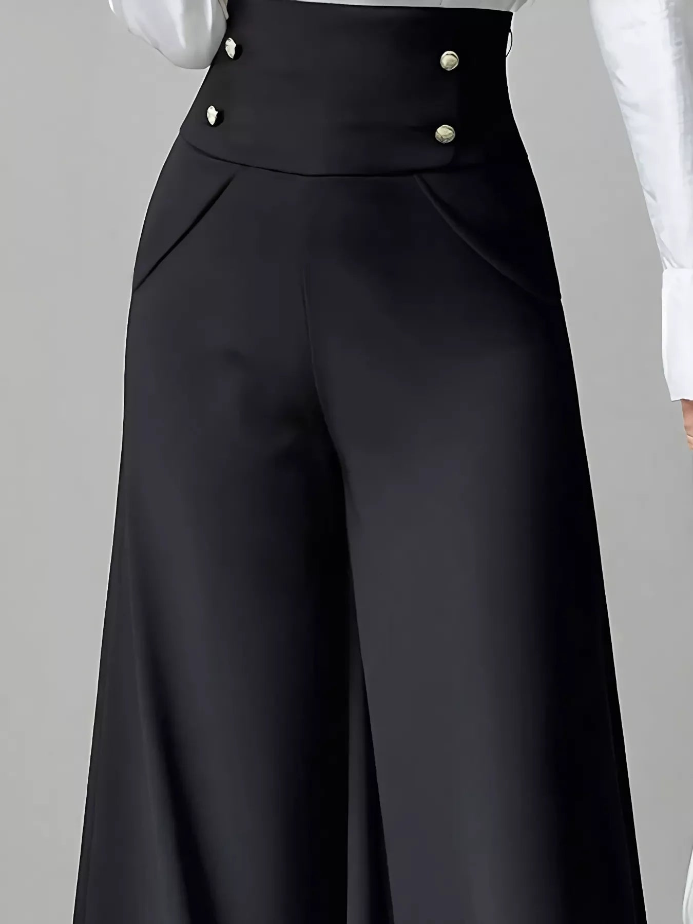 High Waist Wide Leg Button Decor Pants Everyday Wear - Southern Shores Clothing