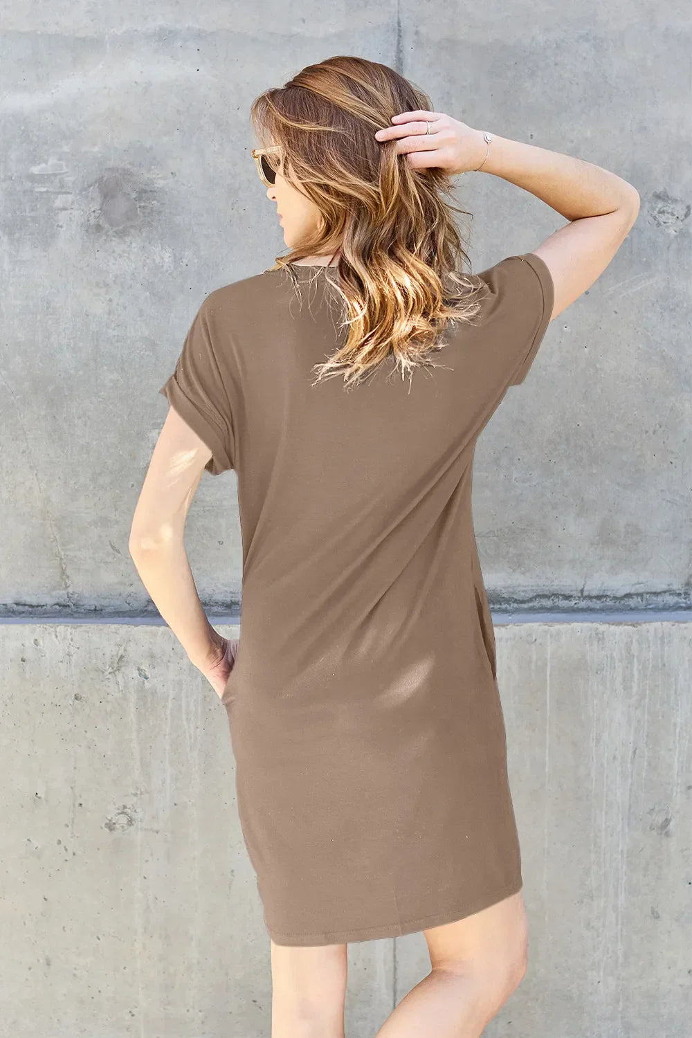 Round Neck Short Sleeve Dress With Pockets - Southern Shores Clothing