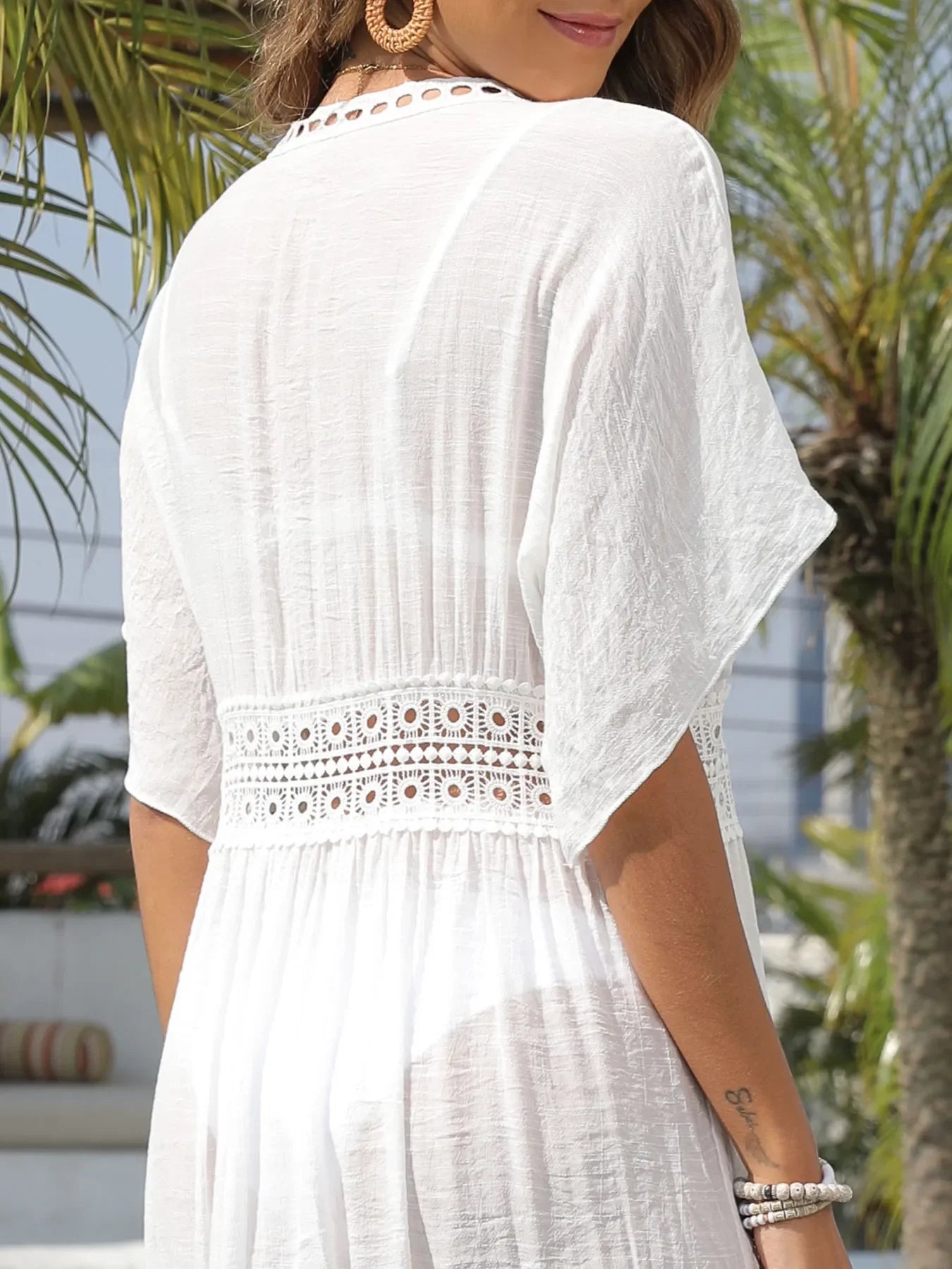 Lace Trim Plunging Neckline Beach Cover Up Maxi Dress - Southern Shores Clothing