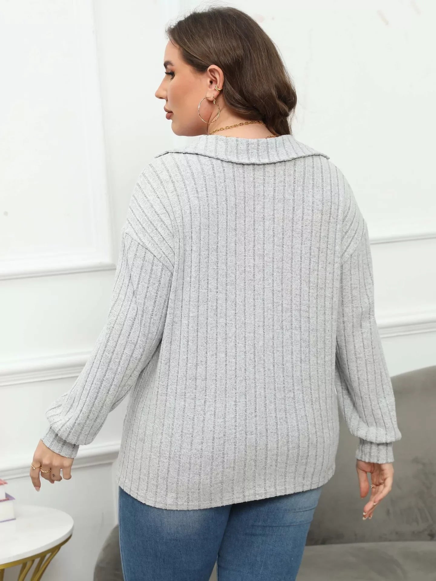 Plus Size Ribbed Knit Polo Collar T Shirt - Southern Shores Clothing