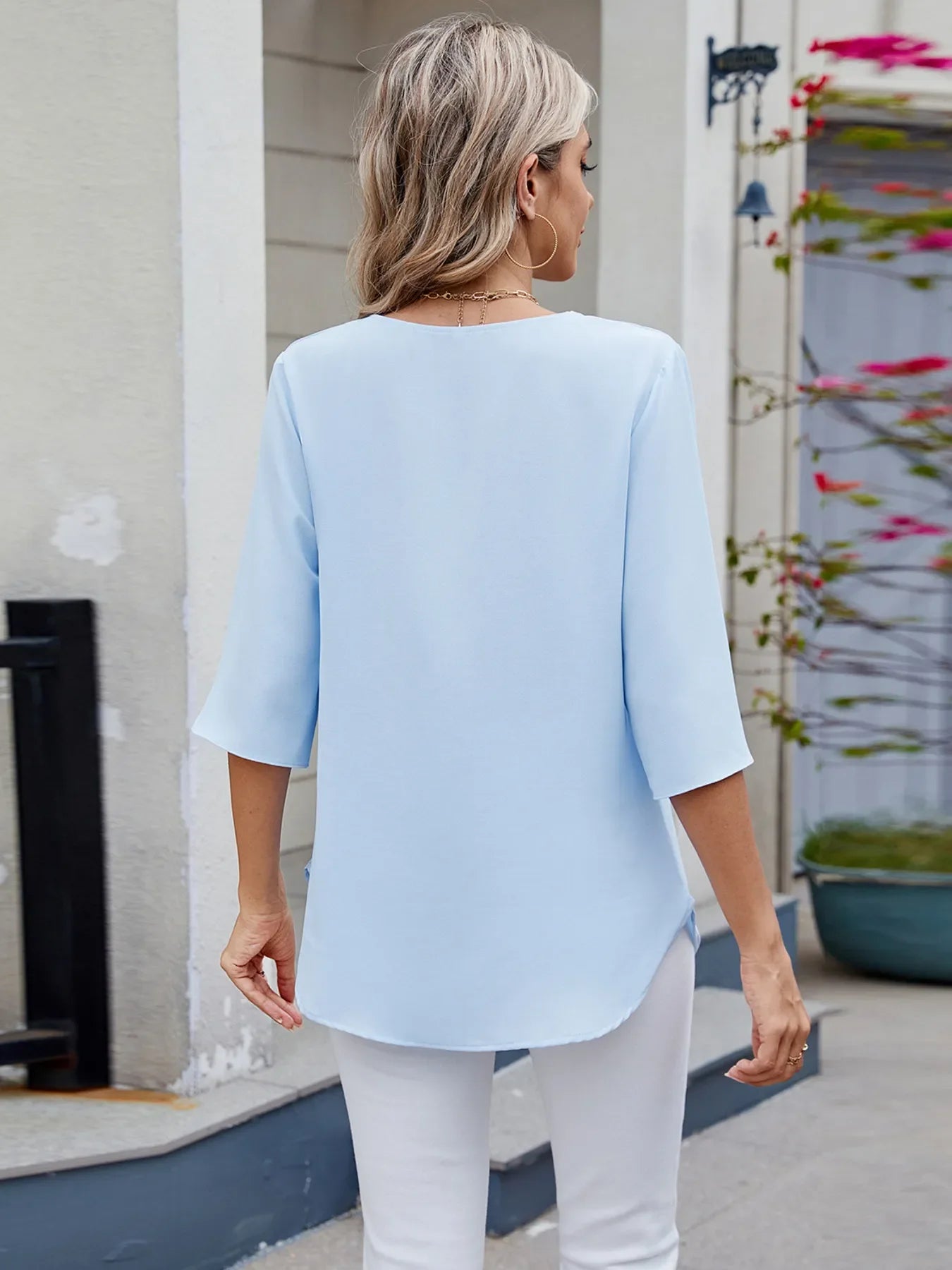 Casual Round Neck Half Sleeve Blouse For Everyday Wear - Southern Shores Clothing