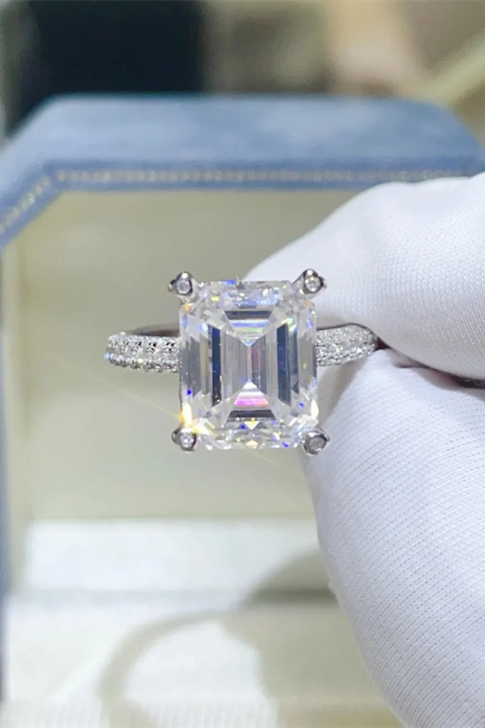 5 Carat Emerald-Cut Moissanite Platinum-Plated Sterling Ring - Southern Shores Clothing