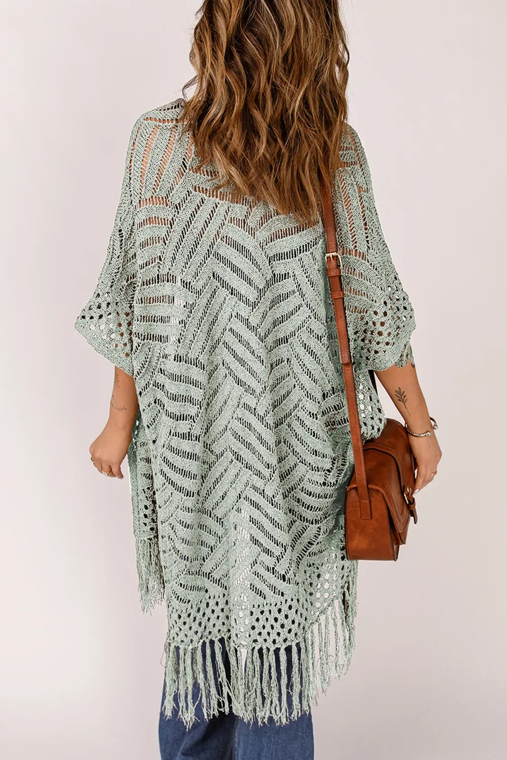 Lightweight Openwork Fringed Cardigan With Open Front - Southern Shores Clothing