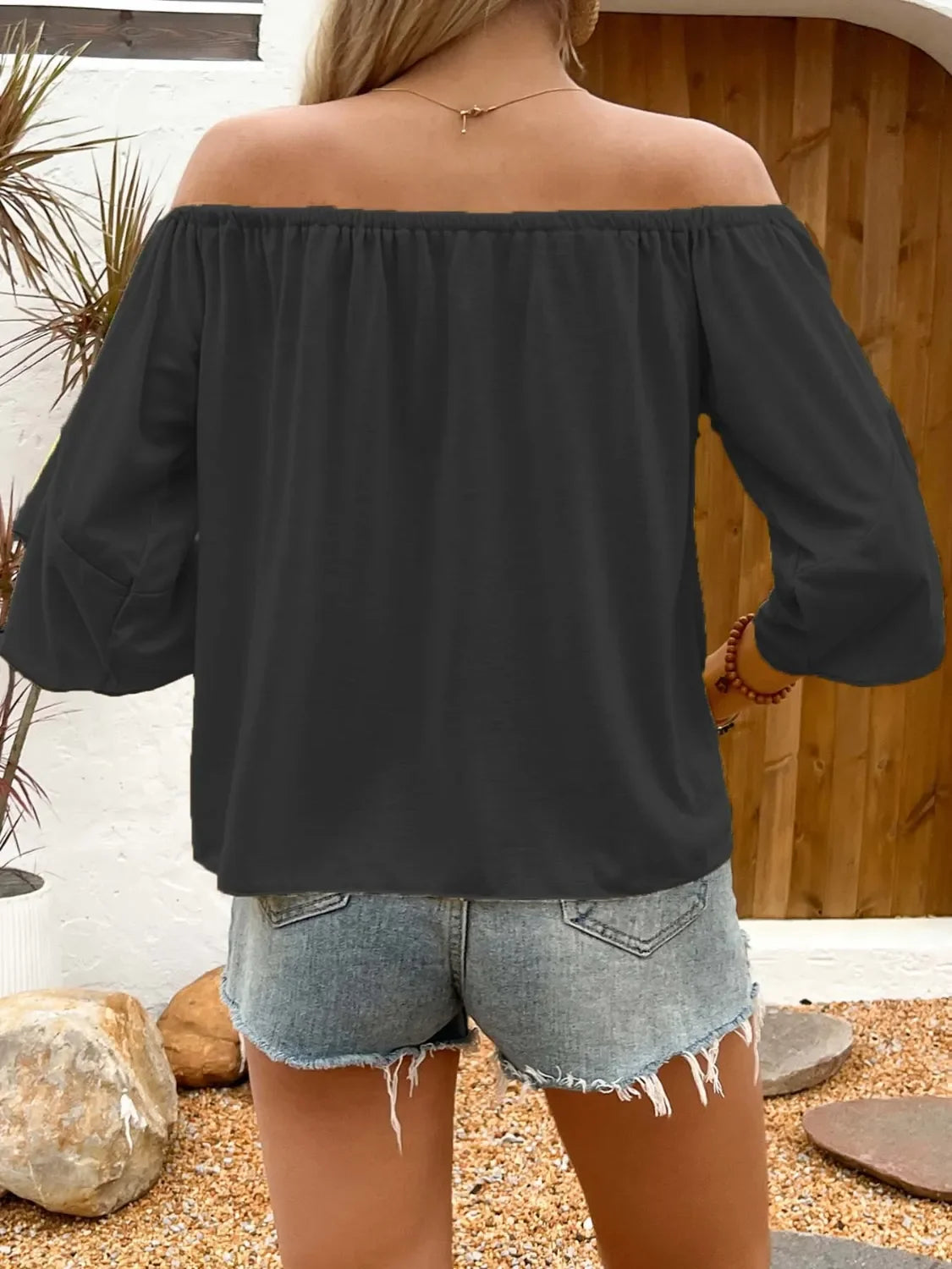 Southern Shores Clothing Tied Off-Shoulder Blouse In 95% Polyester Fabric - Southern Shores Clothing