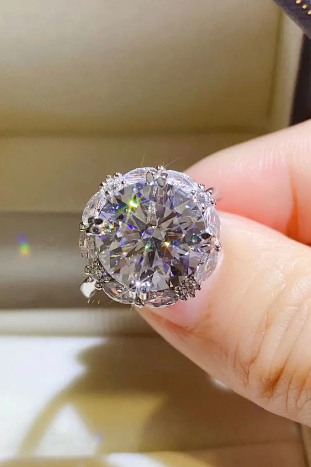 5 Carat Moissanite Sterling Silver Ring With Zircon Accents - Southern Shores Clothing