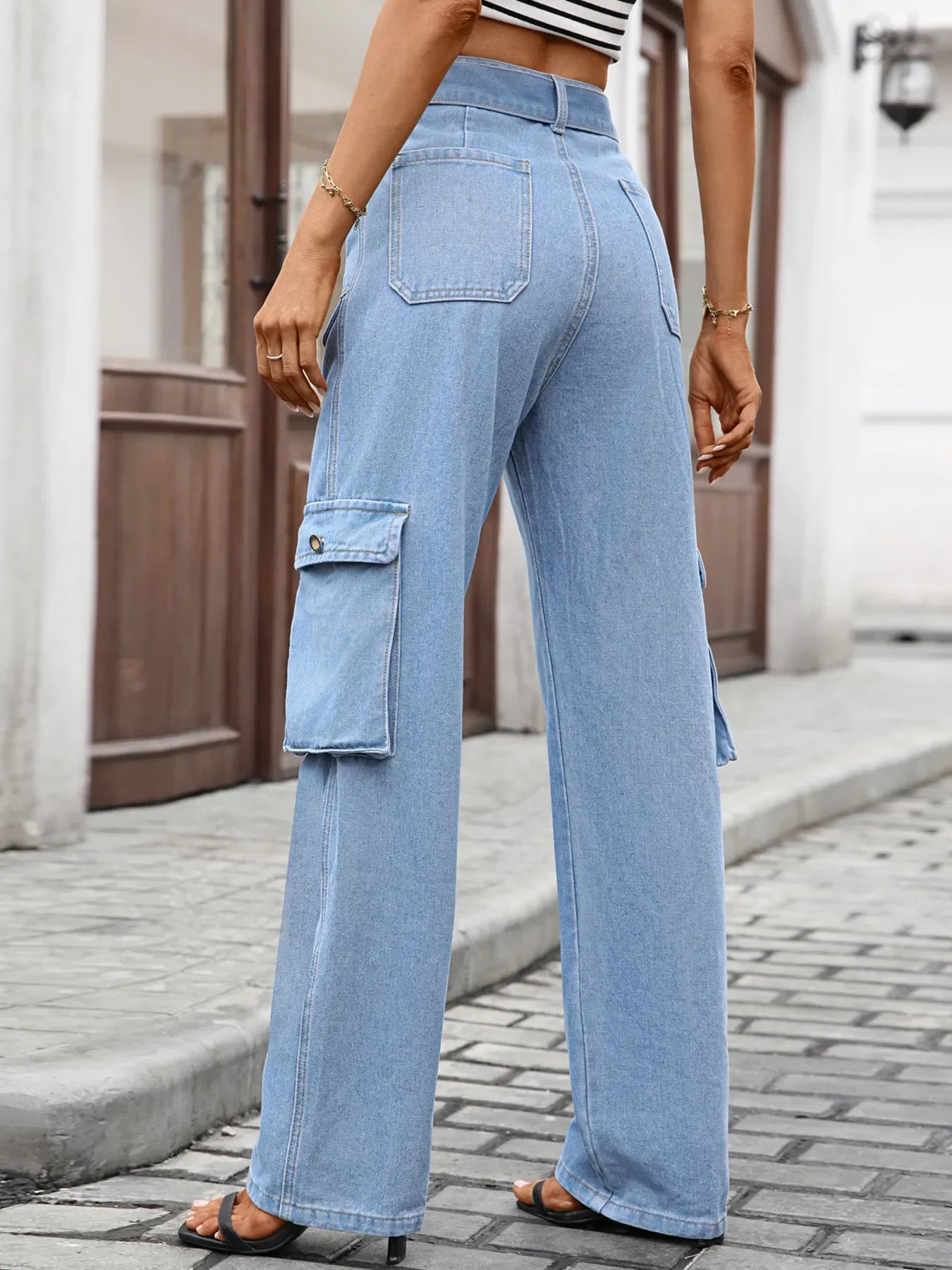Charleston Inspired High-Waisted Multi-Pocket Cargo Jeans - Southern Shores Clothing
