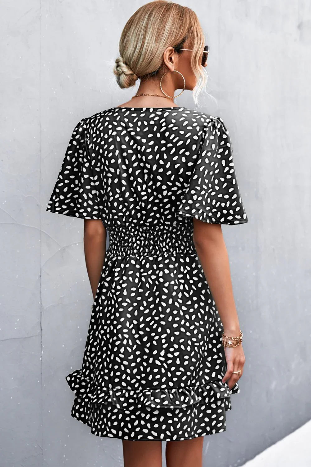 Printed Smocked Waist Layered Surplice Dress - Southern Shores Clothing