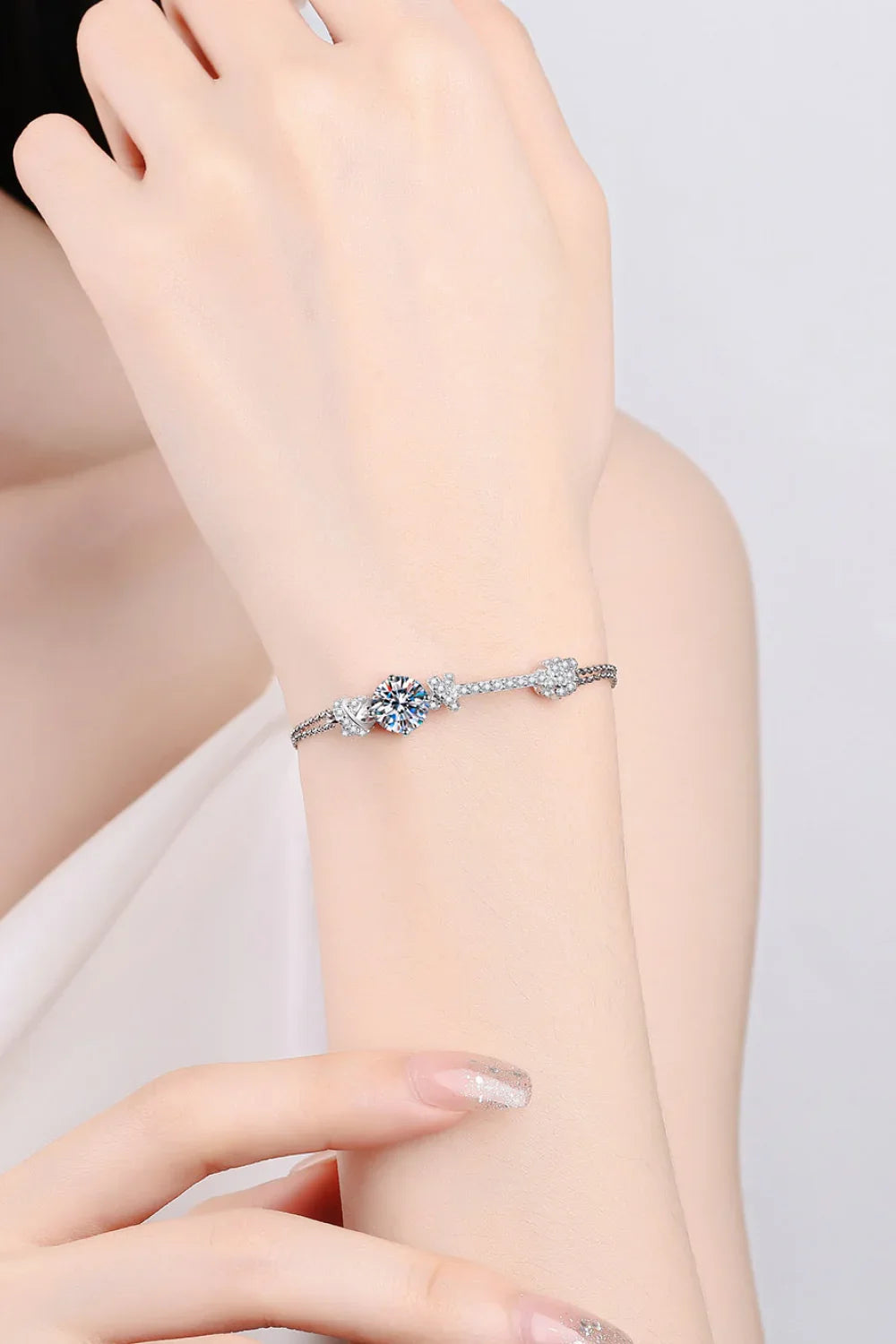 Moissanite Sterling Silver Rhodium-Plated Minimalist Bracelet - Southern Shores Clothing
