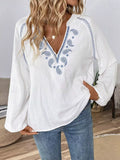 Paisley Notched Balloon Sleeve Cotton Blouse - Southern Shores Clothing