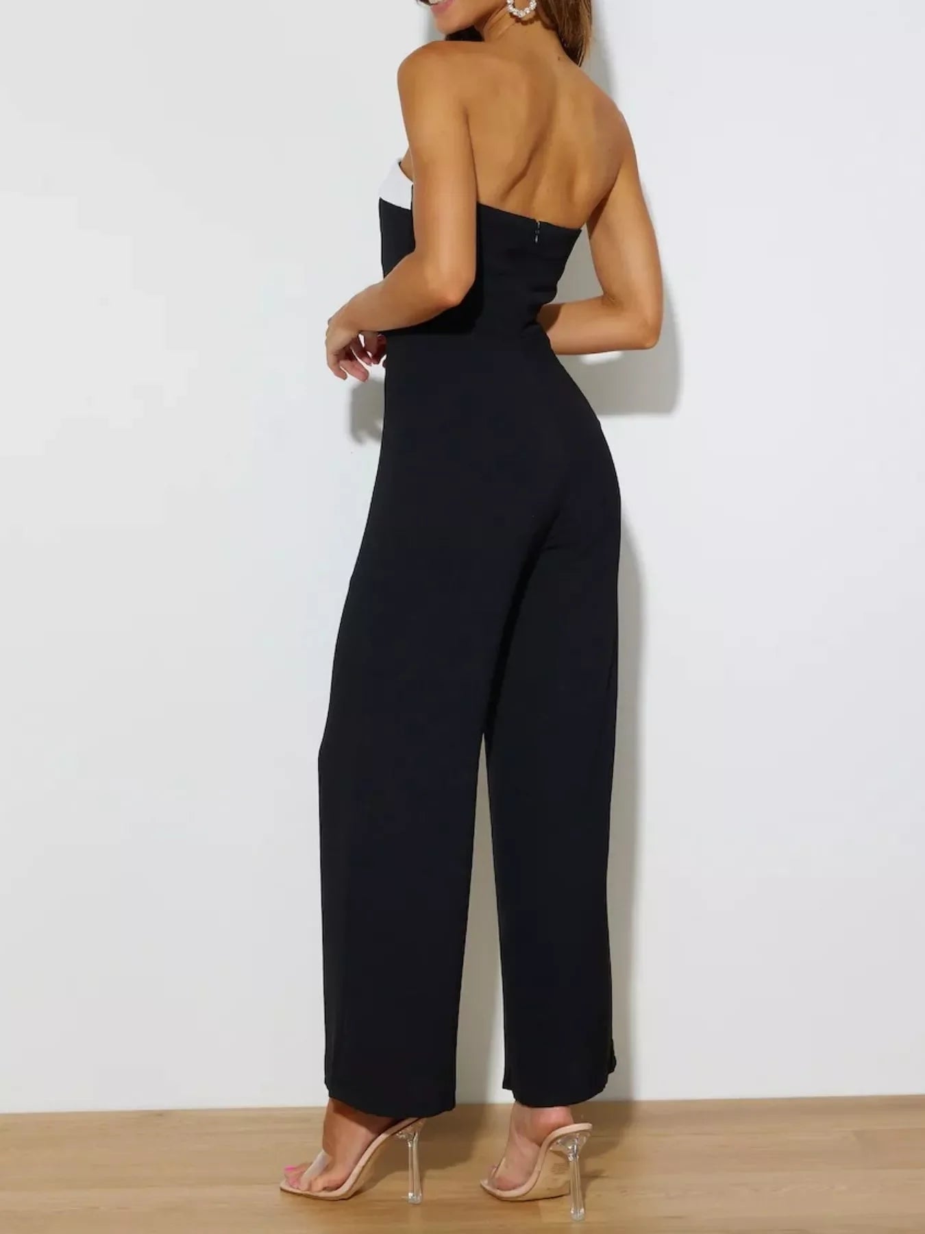Contrast Tube Wide Leg Jumpsuit With Tie Zipper - Southern Shores Clothing