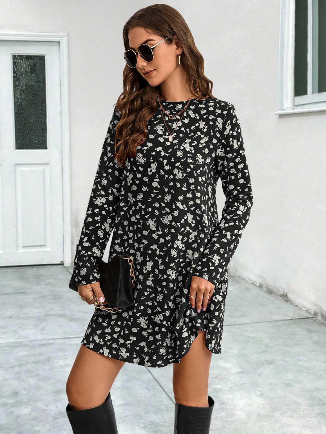 Round Neck Long Sleeve Mini Dress - Southern Shores Clothing