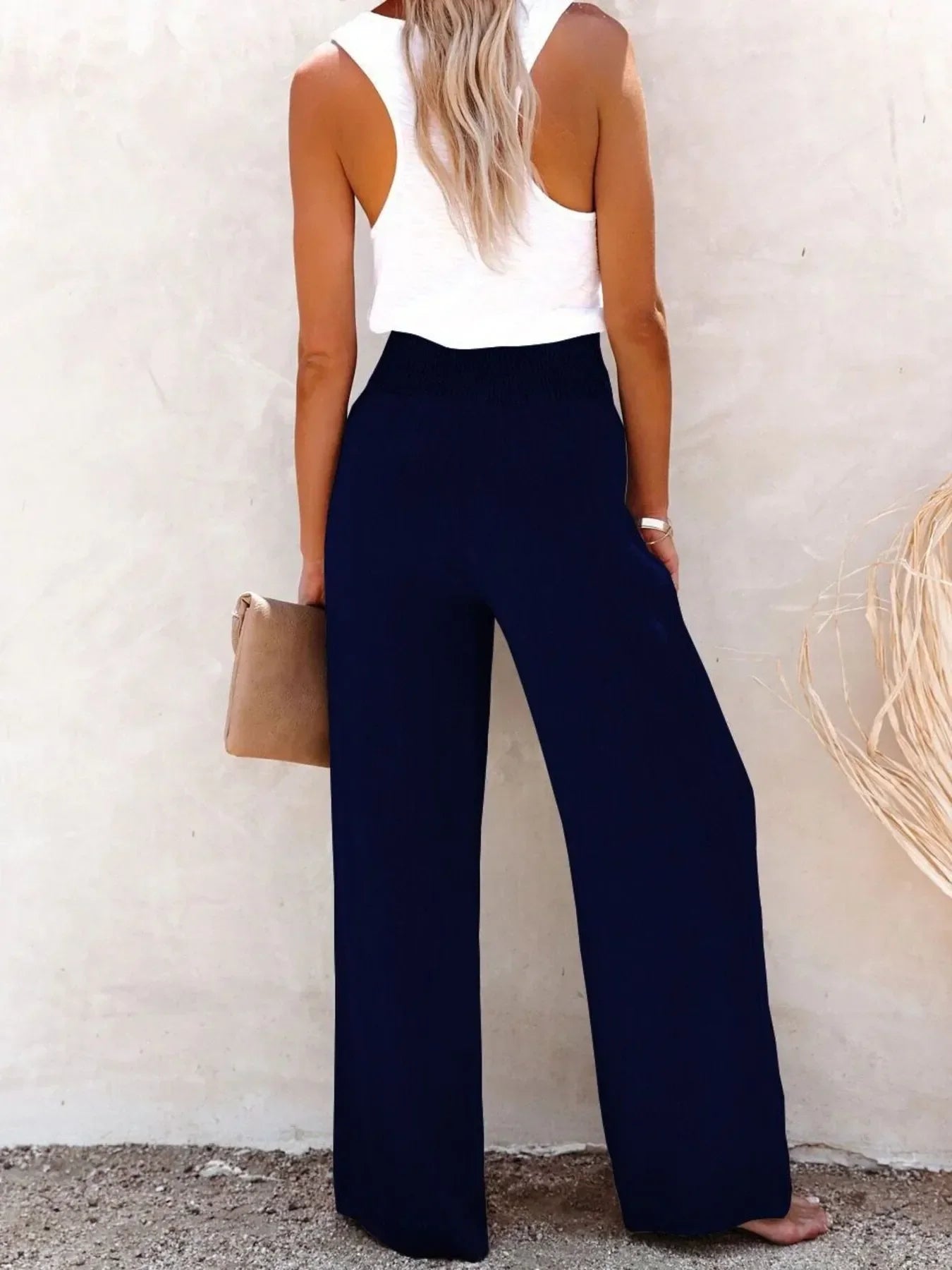 Plus Size High-Waisted Textured Wide-Leg Pants - Southern Shores Clothing
