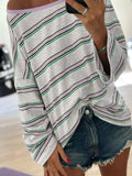Stretch Stripe Oversize Drop Shoulder Long Sleeve T Shirt - Southern Shores Clothing