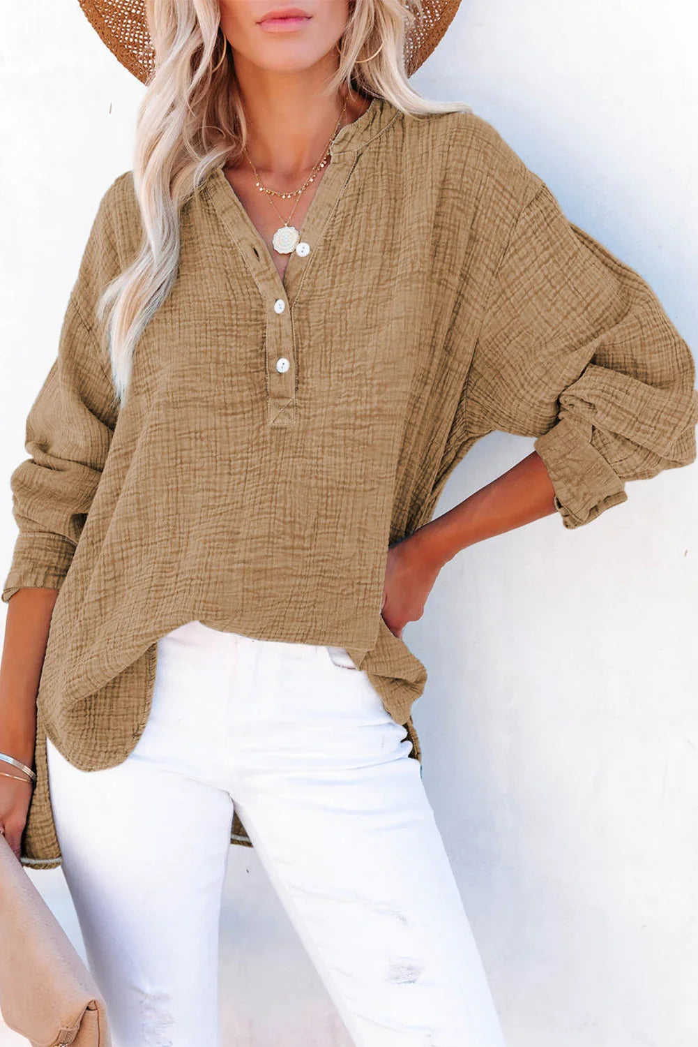 Timeless Southern Shores Clothing Buttoned Long Sleeve 100% Cotton Blouse with Versatile Style - Southern Shores Clothing