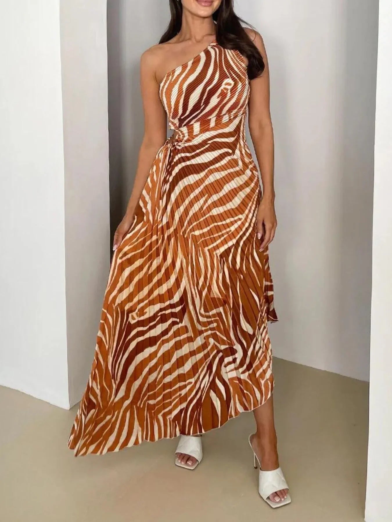 Printed One Shoulder Asymmetrical Bayside Maxi Dress - Southern Shores Clothing