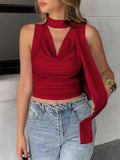 Ruched Cowl Neck Cami Top With Slight Stretch Slim Fit Silhouette - Southern Shores Clothing