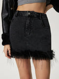 Stretch Plush Hem Mini Denim Skirt Relaxed Fit - Southern Shores Clothing