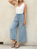 Wide Leg Contrast Striped Pants With Breathable Fabric - Southern Shores Clothing