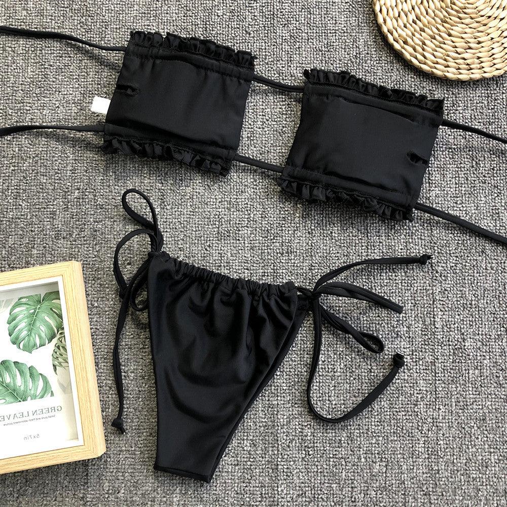 Frill Trim Ruched Bikini Set With Removable Padding - Southern Shores Clothing