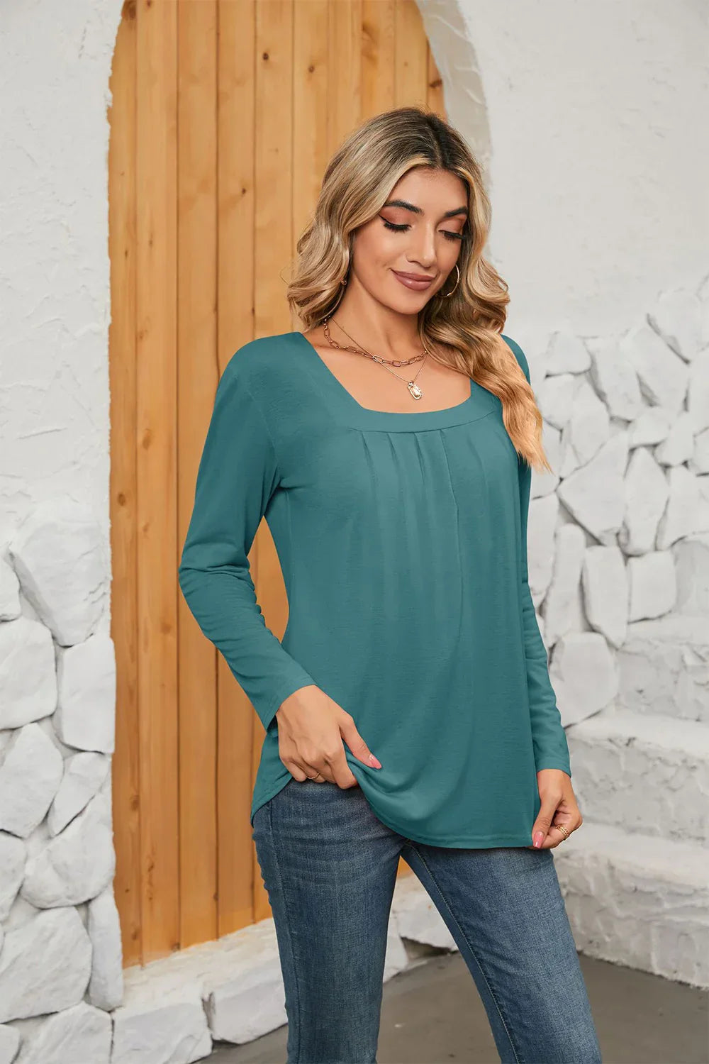 Square Neck Stretch Long Sleeve T Shirt Everyday - Southern Shores Clothing