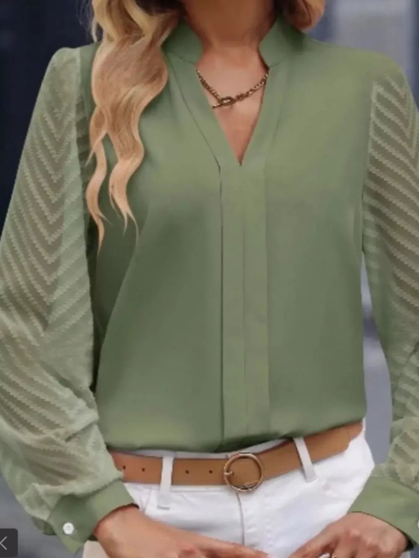 Southern Shores Clothing Notched Long Sleeve Blouse In 95 Percent Polyester And 5 Percent Spandex - Southern Shores Clothing