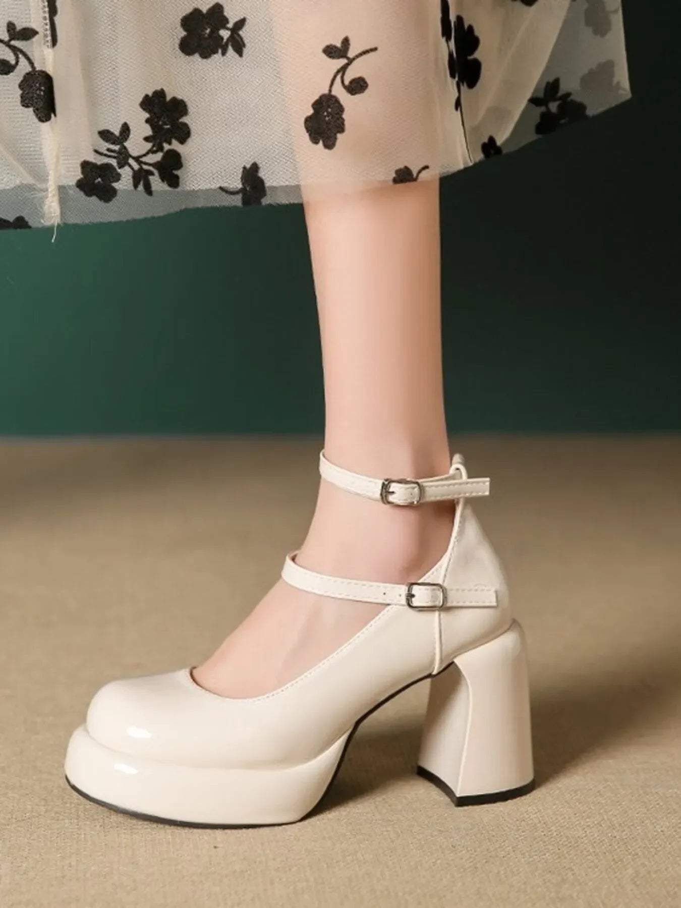 Patent Leather Mary Jane Platform Pumps Mid Heel - Southern Shores Clothing