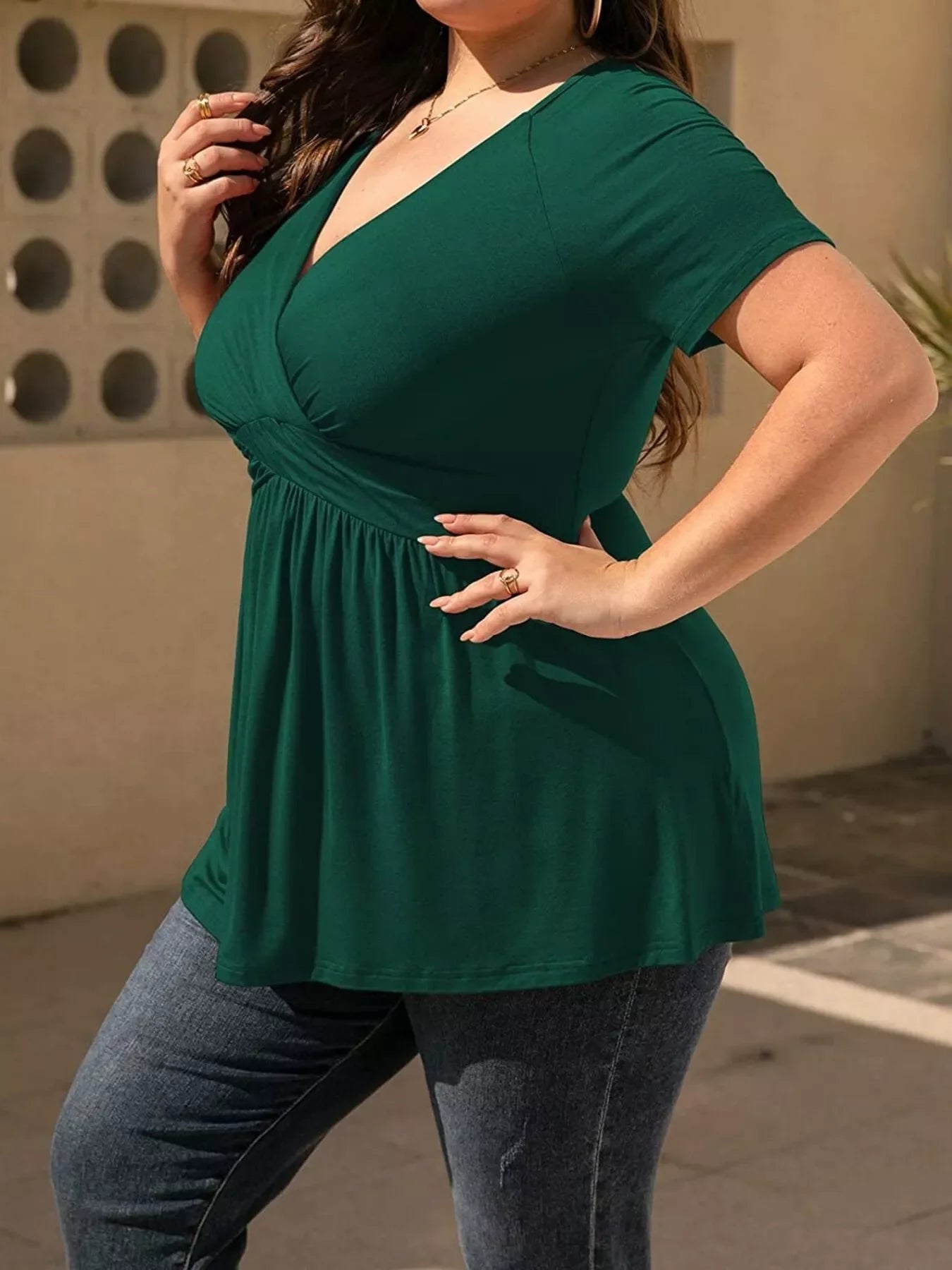 Plus Size Stretch Surplice Short Sleeve T Shirt - Southern Shores Clothing
