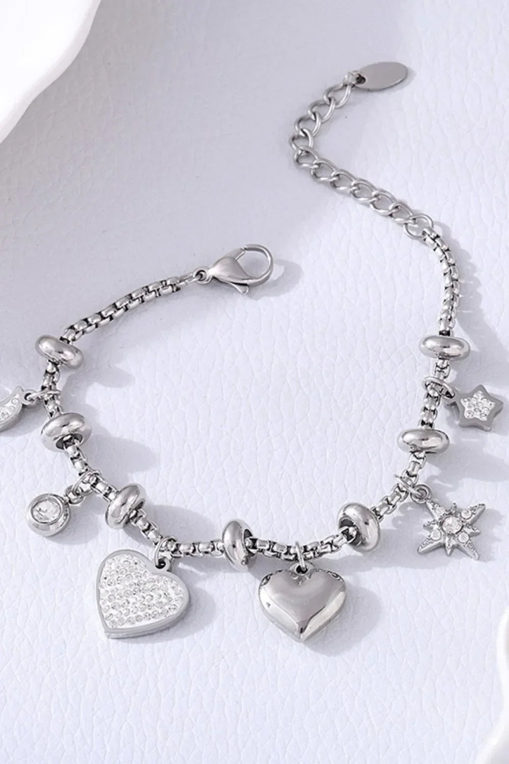 Titanium Steel Zircon Heart Charm Bracelet 18K Gold-Plated - Southern Shores Clothing