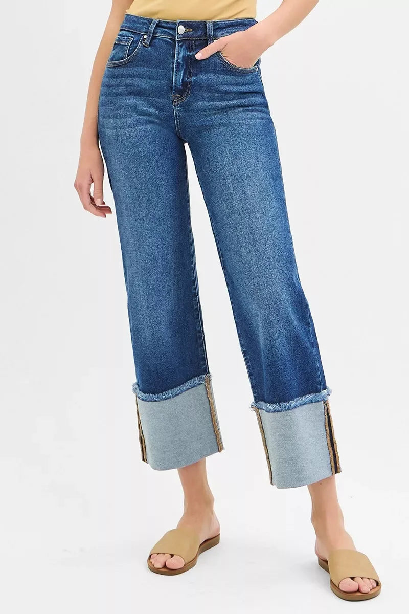 Plus Size Mid Rise Crop Wide Cuff Jeans Relaxed Fit - Southern Shores Clothing