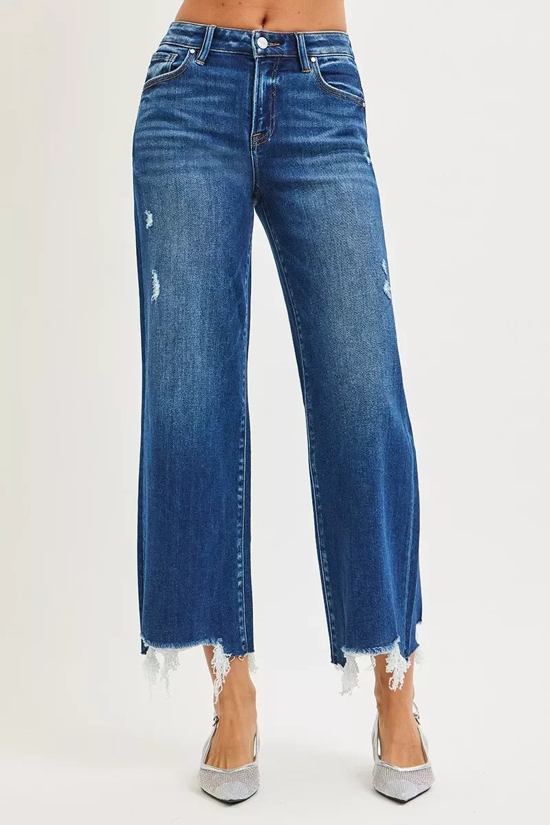 High Rise Crop Wide Leg Denim Jeans With Stretch - Southern Shores Clothing
