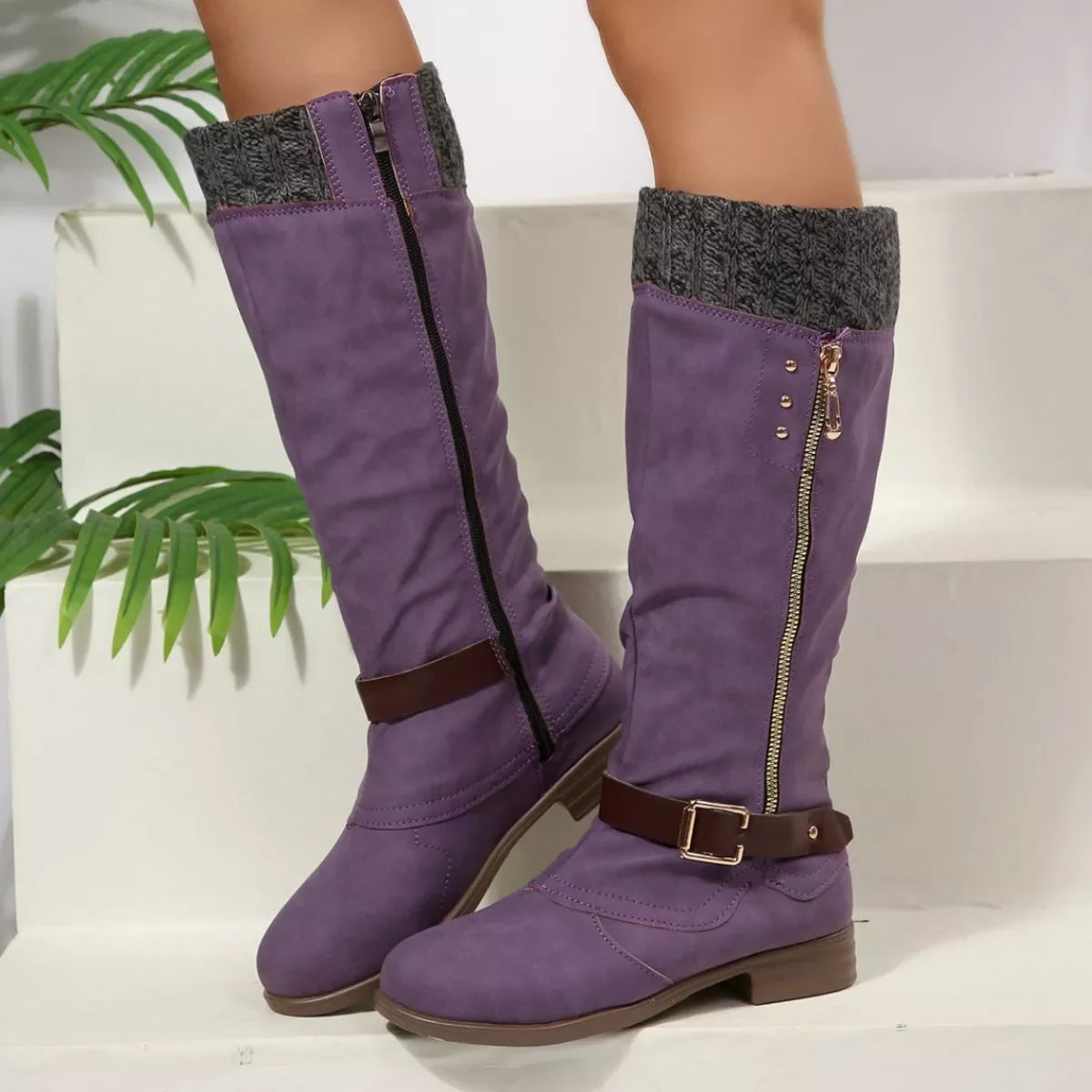 Round Toe Block Heel Boots Suede Rubber Casual - Southern Shores Clothing