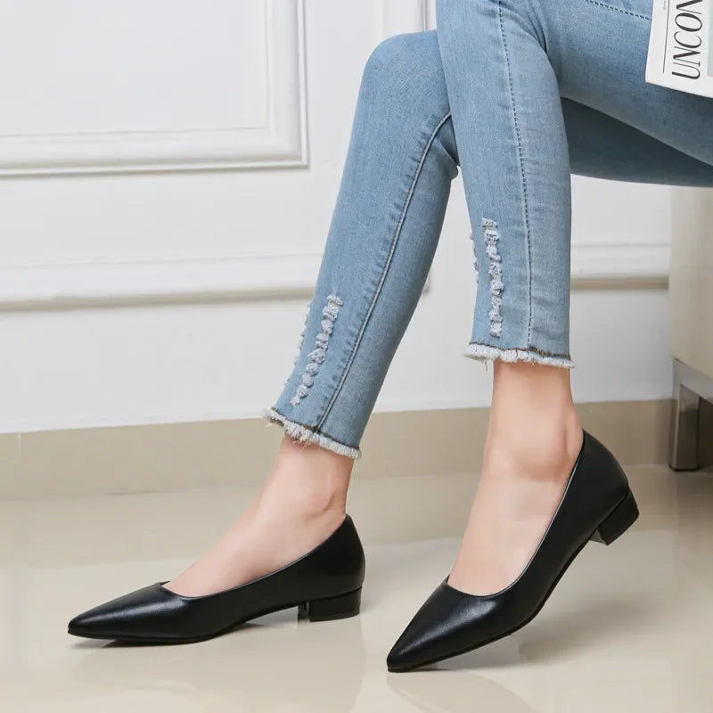 Pointed Toe Low Heel Pump Synthetic Leather - Southern Shores Clothing